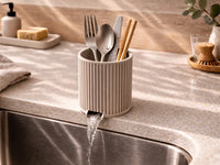 Japandi Cutlery Drain Cup — Ribbed Kitchen Caddy (4-inch)