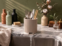 Japandi Cutlery Drain Cup — Ribbed Kitchen Caddy (4-inch)